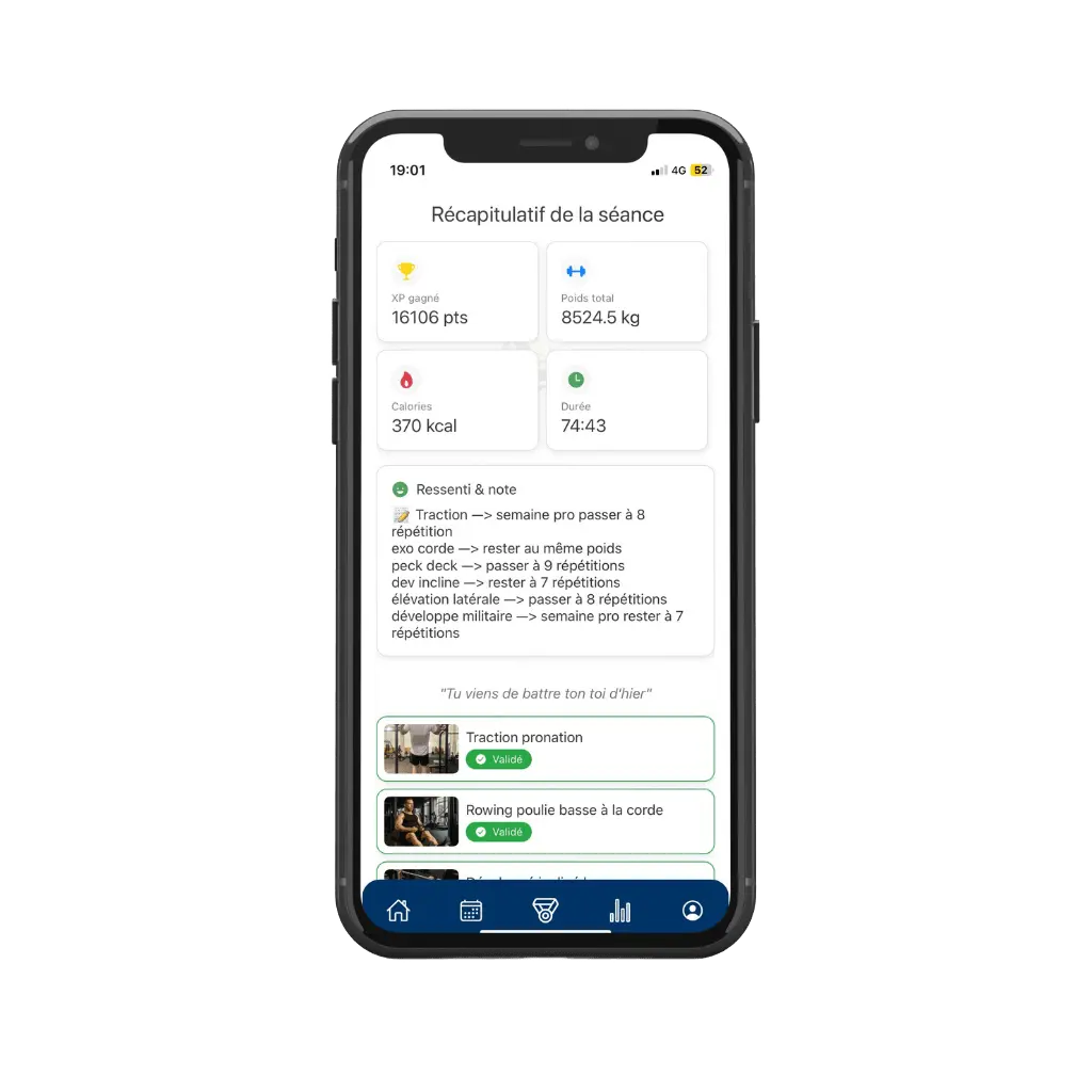Interface BeWellSports : suivi des performances et statistiques