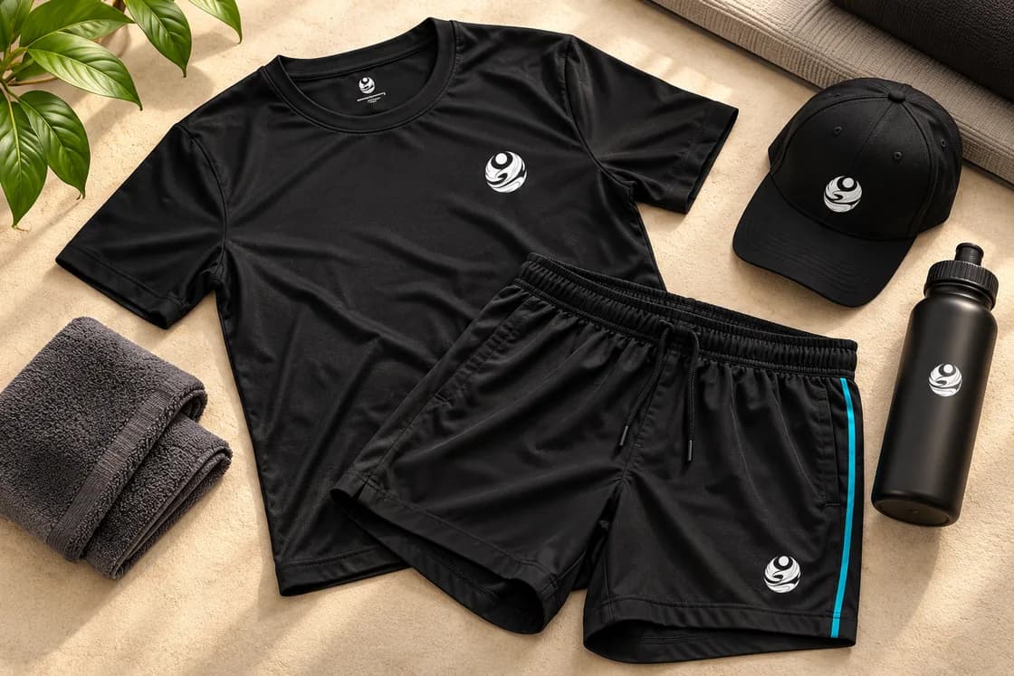 Visuel d’inspiration : t-shirt, short et accessoires de sport BeWellSports