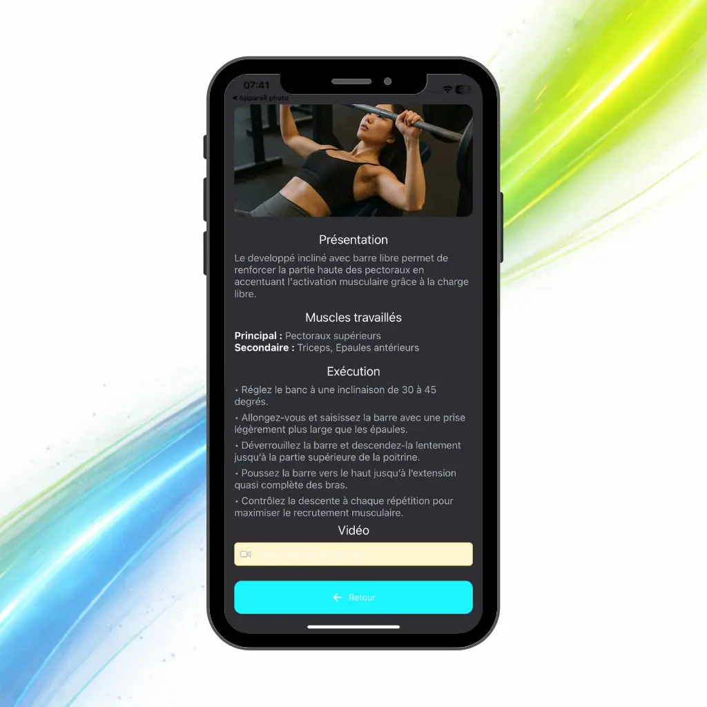 Fiche réelle d’un exercice de musculation dans BeWellSports