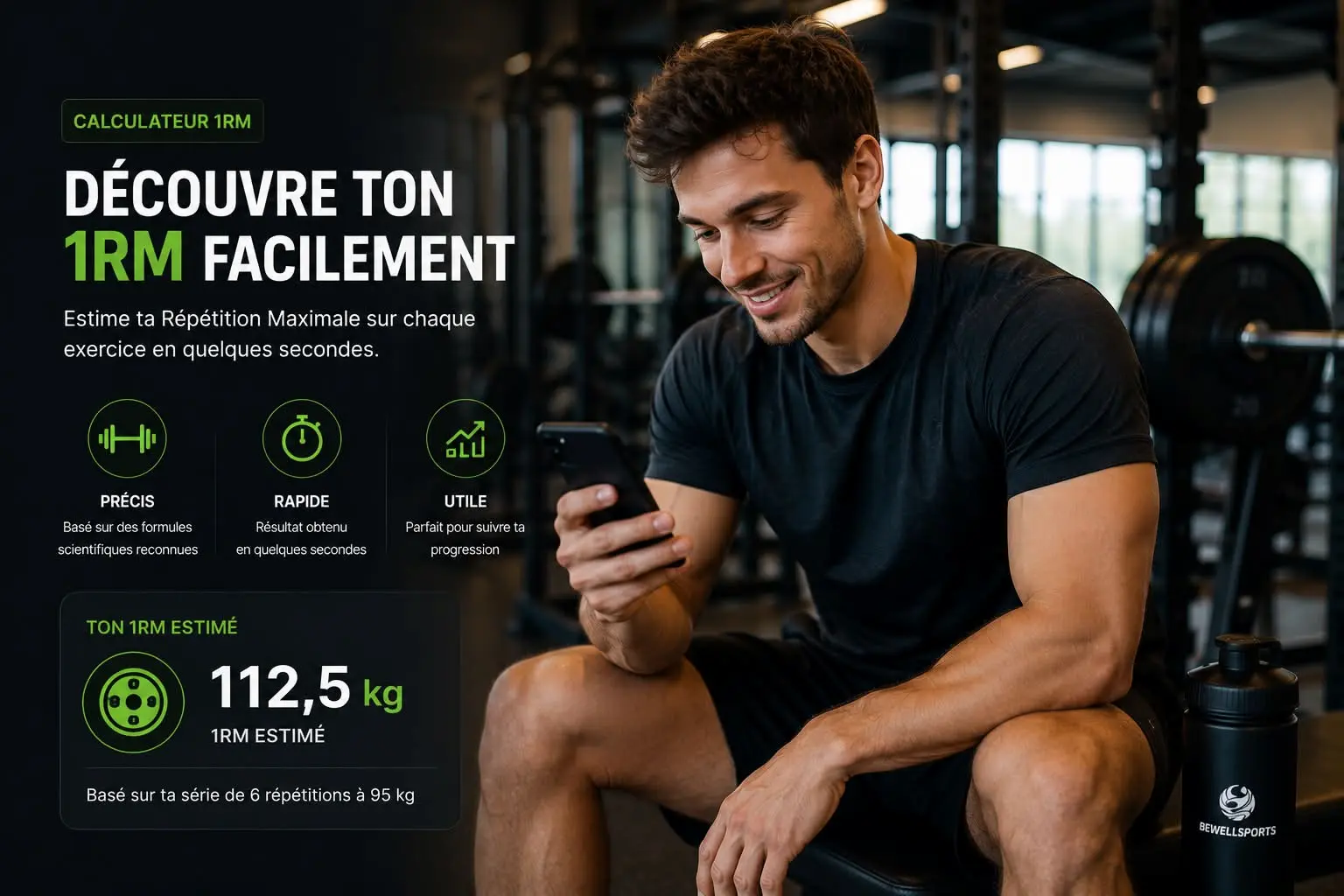 Calculateur 1RM gratuit BeWellSports pour estimer une charge maximale