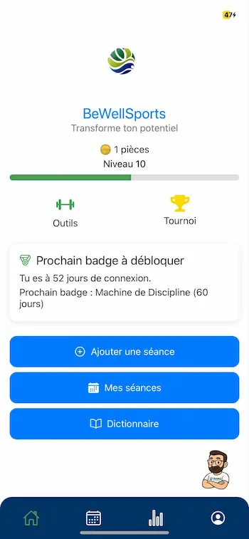 Interface BeWellSports : création de séance personnalisée