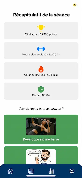 Interface BeWellSports : suivi des performances et statistiques