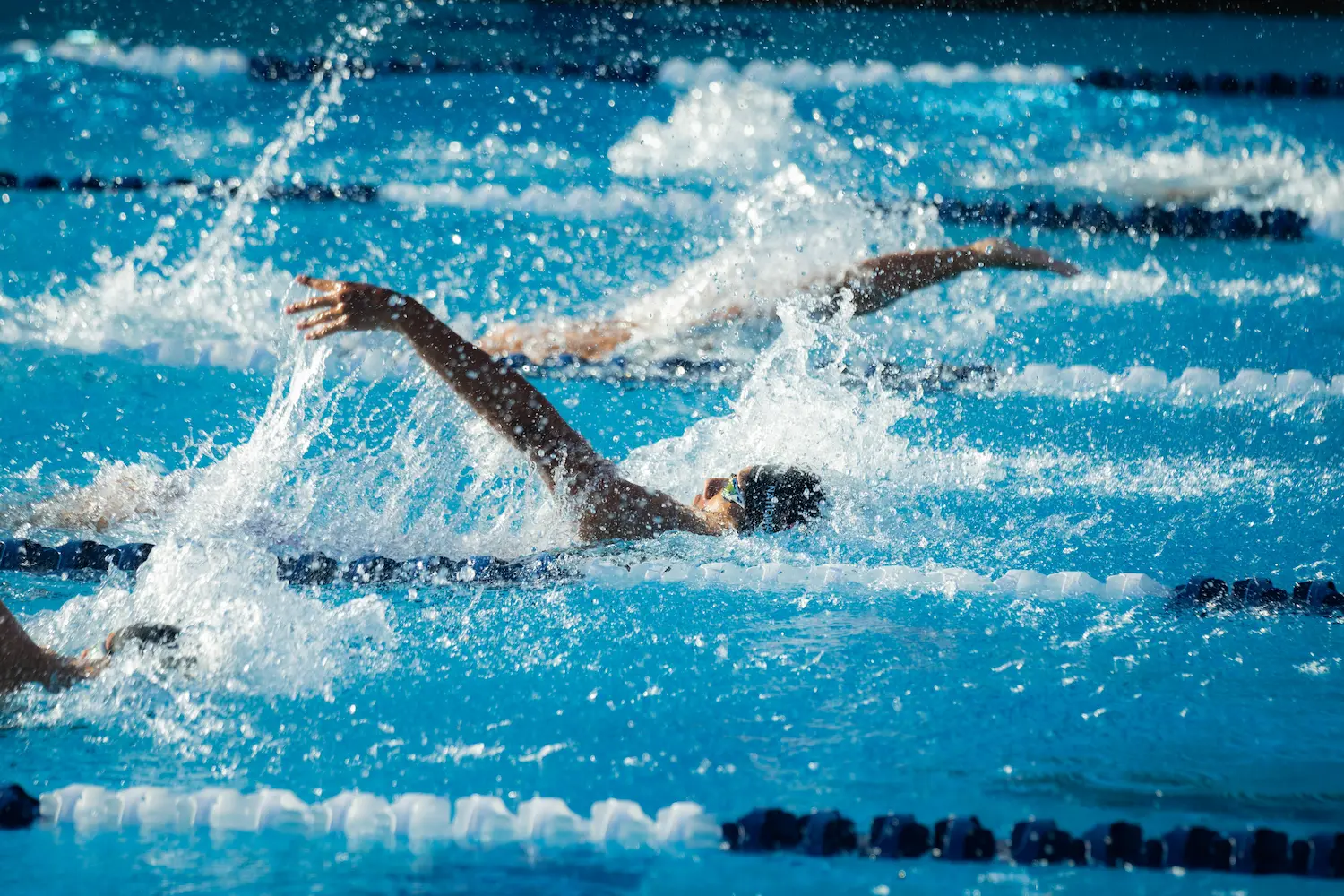Nageurs dans les lignes d’eau d’une piscine