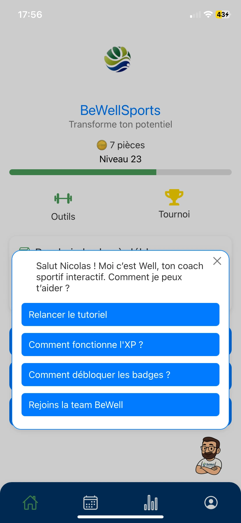 BeWellSports coach Well rappels et conseils personnalisés